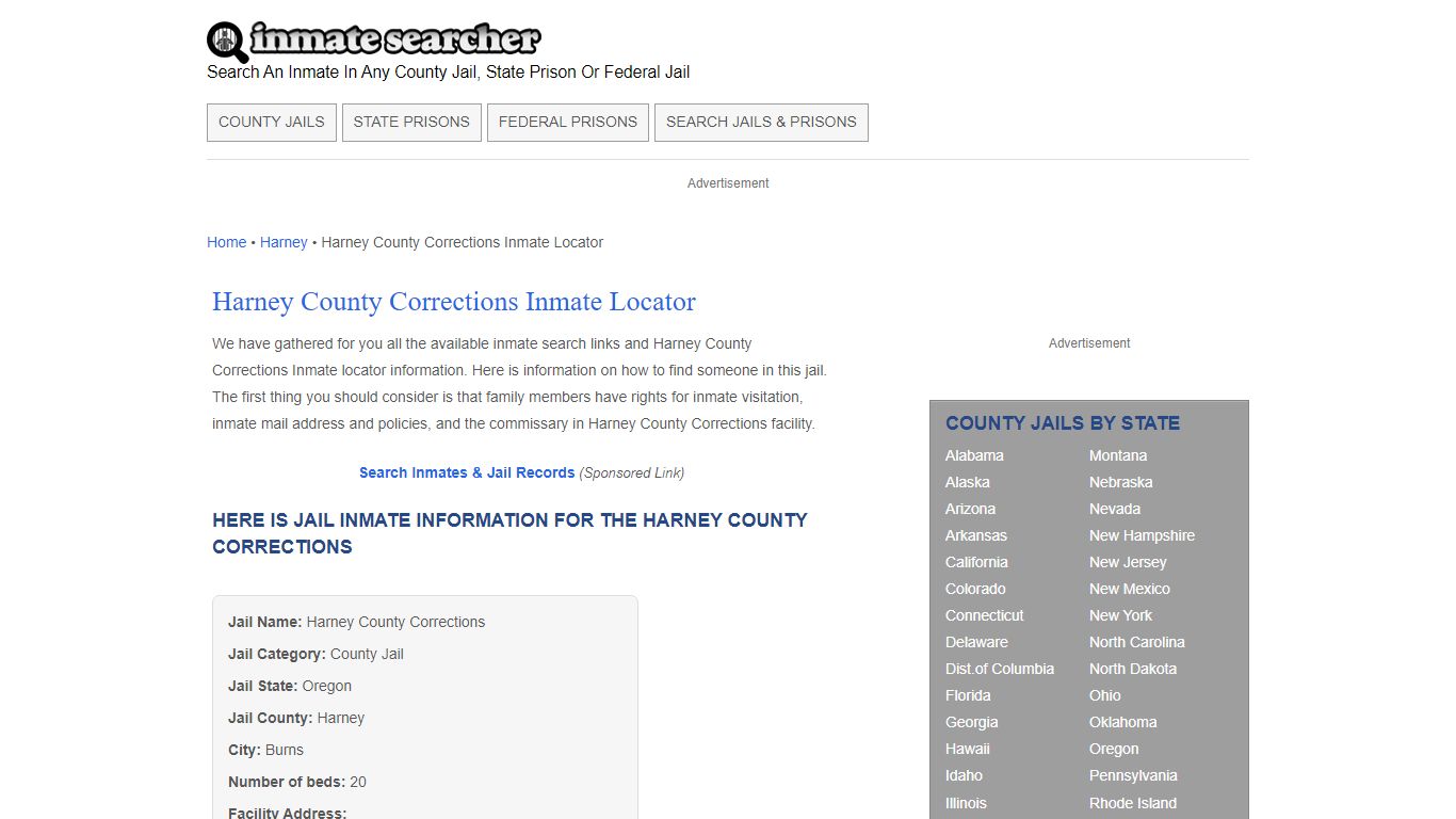 Harney County Corrections Inmate Locator - Inmate Searcher