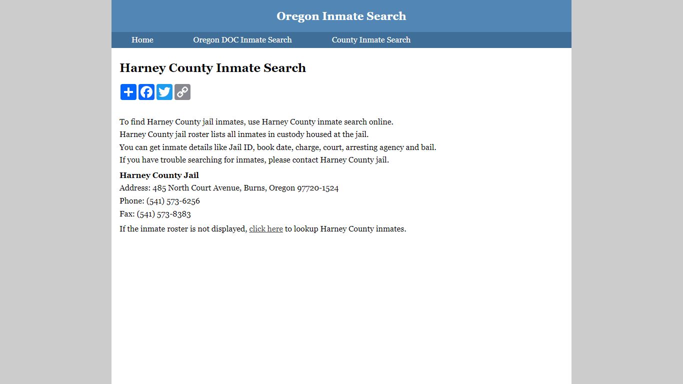 Harney County Inmate Search